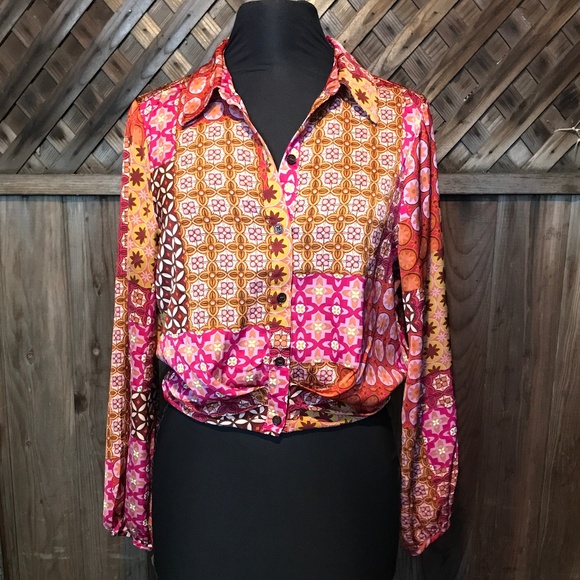 🦋 DREW Blouse Multicolored Patch Work Print - Picture 1 of 9